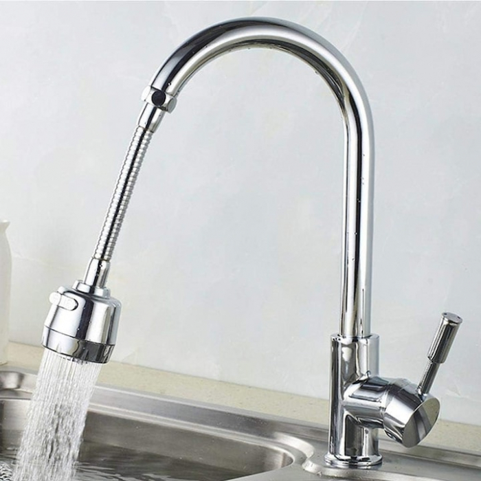 Prelungitor Pentru Robinet VarioShop®, Pentru Baie Si Bucatarie, Universal, Flexibil, Cap Cu Sita Ajustabil La 2 Tipuri De Jet, Material Metalic Rezistent, Dimensiune 17 cm, Argintiu [11]