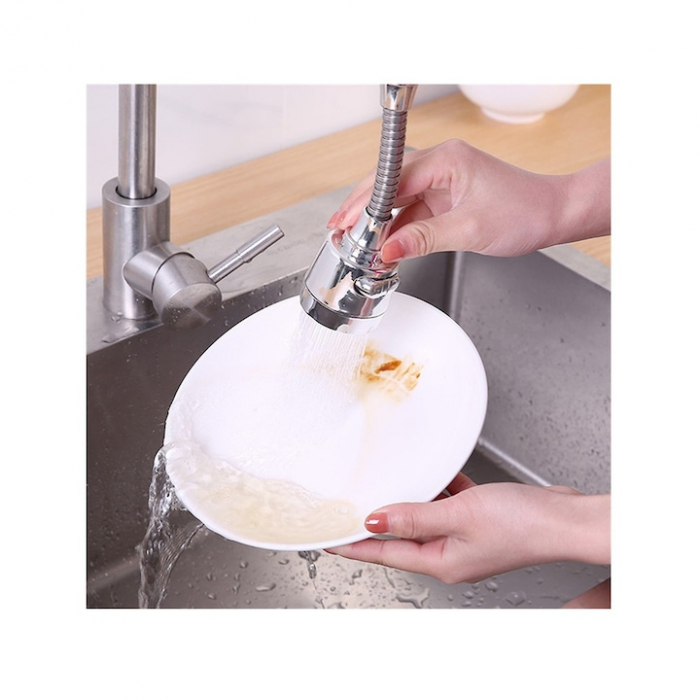 Prelungitor Pentru Robinet VarioShop®, Pentru Baie Si Bucatarie, Universal, Flexibil, Cap Cu Sita Ajustabil La 2 Tipuri De Jet, Material Metalic Rezistent, Dimensiune 17 cm, Argintiu [10]