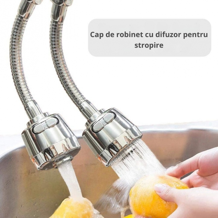 Prelungitor Pentru Robinet VarioShop®, Pentru Baie Si Bucatarie, Universal, Flexibil, Cap Cu Sita Ajustabil La 2 Tipuri De Jet, Material Metalic Rezistent, Dimensiune 17 cm, Argintiu [9]