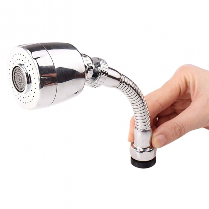 Prelungitor Pentru Robinet VarioShop®, Pentru Baie Si Bucatarie, Universal, Flexibil, Cap Cu Sita Ajustabil La 2 Tipuri De Jet, Material Metalic Rezistent, Dimensiune 17 cm, Argintiu [16]