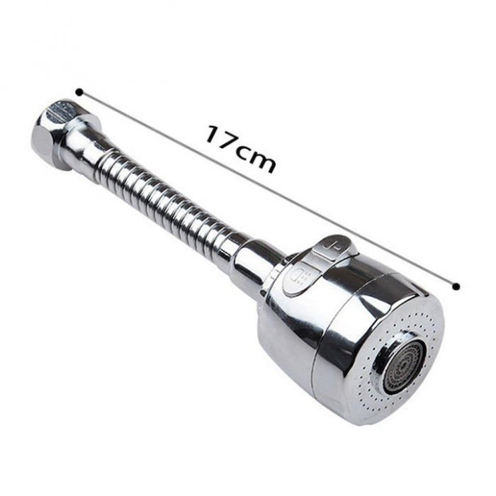 Prelungitor Pentru Robinet VarioShop®, Pentru Baie Si Bucatarie, Universal, Flexibil, Cap Cu Sita Ajustabil La 2 Tipuri De Jet, Material Metalic Rezistent, Dimensiune 17 cm, Argintiu [17]