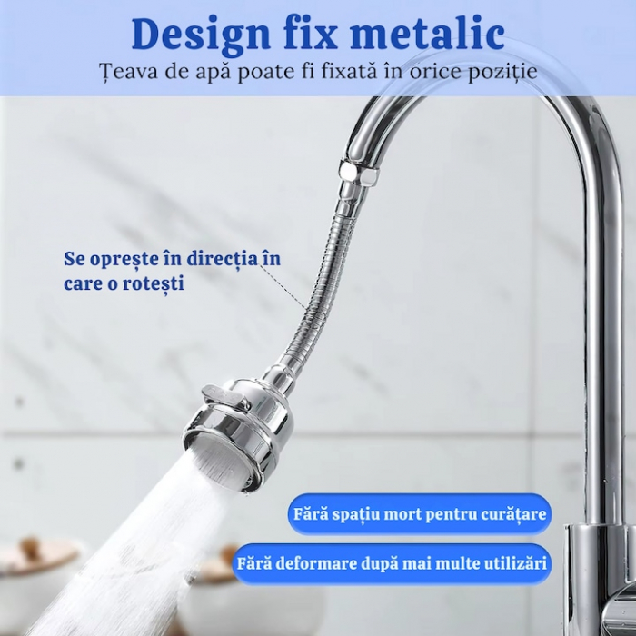 Prelungitor Pentru Robinet VarioShop®, Pentru Baie Si Bucatarie, Universal, Flexibil, Cap Cu Sita Ajustabil La 2 Tipuri De Jet, Material Metalic Rezistent, Dimensiune 17 cm, Argintiu [7]
