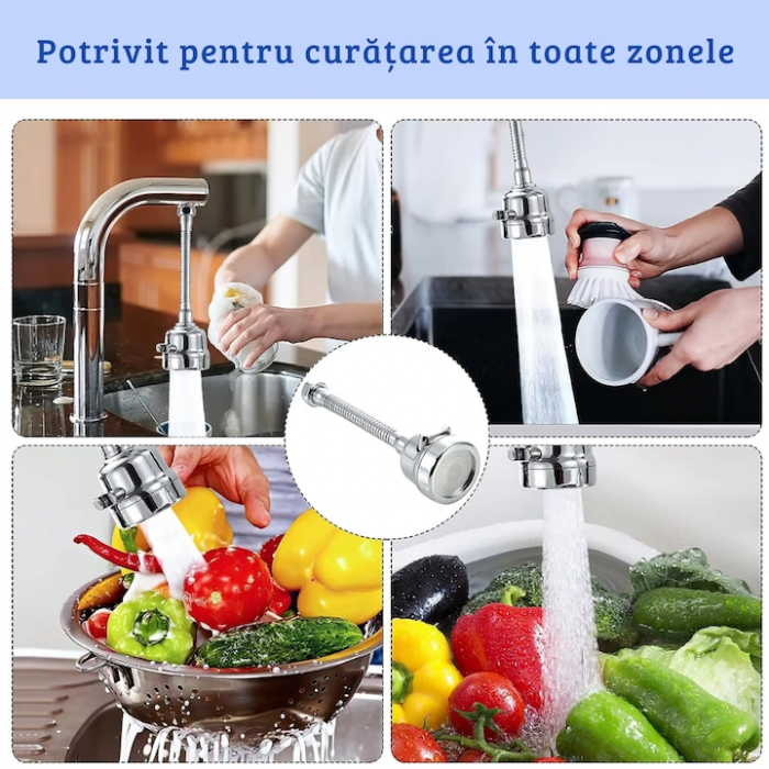 Prelungitor Pentru Robinet VarioShop®, Pentru Baie Si Bucatarie, Universal, Flexibil, Cap Cu Sita Ajustabil La 2 Tipuri De Jet, Material Metalic Rezistent, Dimensiune 17 cm, Argintiu [4]