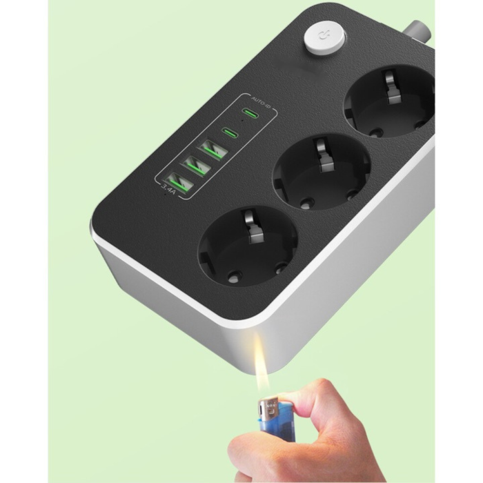 Prelungitor VarioShop, 3 prize, 6 porturi USB, protectie la supratensiune, 2m, Alb/Negru [15]