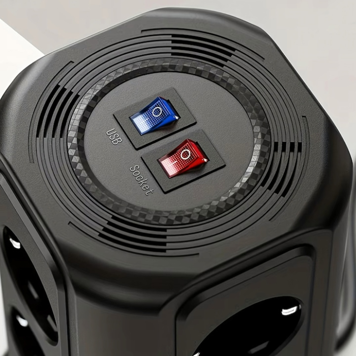 Prelungitor vertical VarioShop®, cu protectie la trasnet, 12 prize, 5 porturi USB, comutatoare separate, resetare si carcasa ignifuga [10]