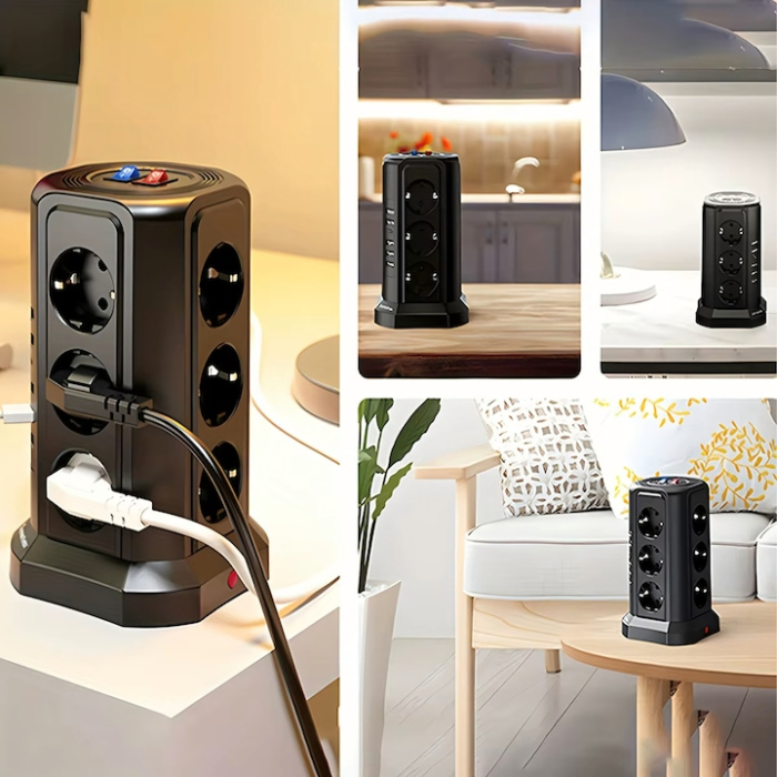 Prelungitor vertical VarioShop®, cu protectie la trasnet, 12 prize, 5 porturi USB, comutatoare separate, resetare si carcasa ignifuga [8]