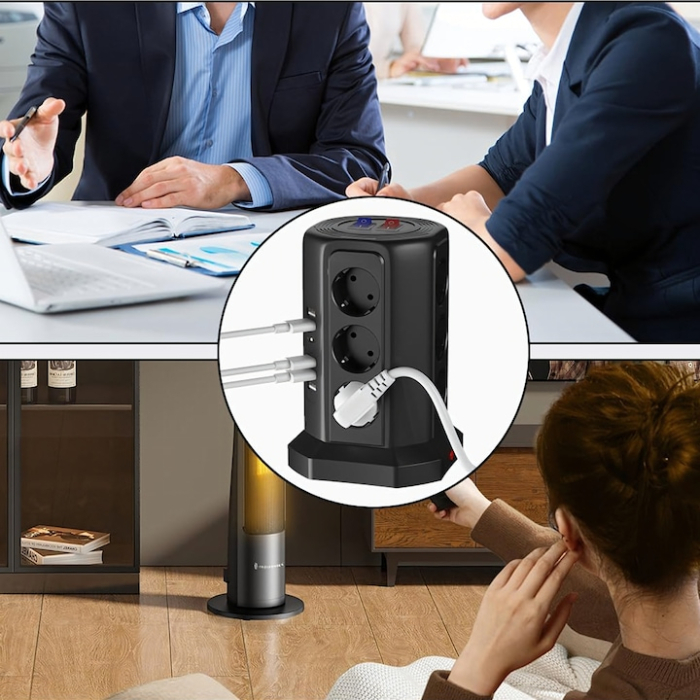 Prelungitor vertical VarioShop®, cu protectie la trasnet, 12 prize, 5 porturi USB, comutatoare separate, resetare si carcasa ignifuga [7]