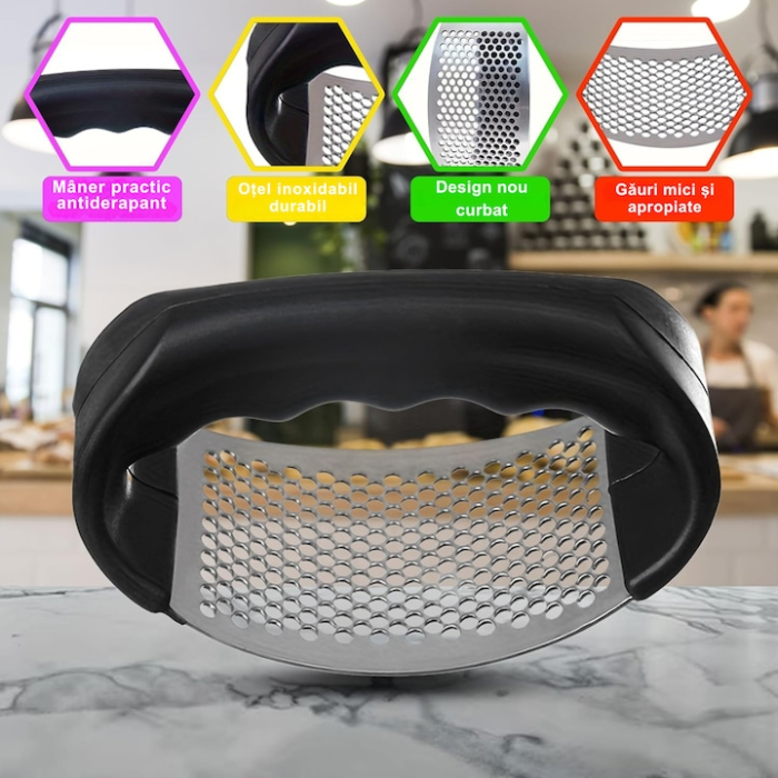 Presa manuala pentru usturoi VarioShop®, otel inoxidabil, maner ergonomic, usor de curatat, 10.5 x 7.5 cm, Negru [4]