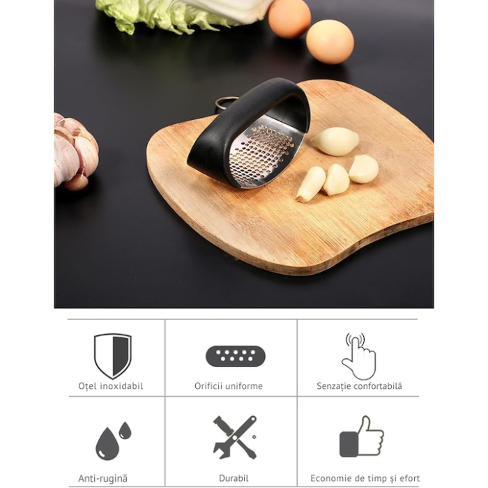 Presa manuala pentru usturoi VarioShop®, otel inoxidabil, maner ergonomic, usor de curatat, 10.5 x 7.5 cm, Negru [2]