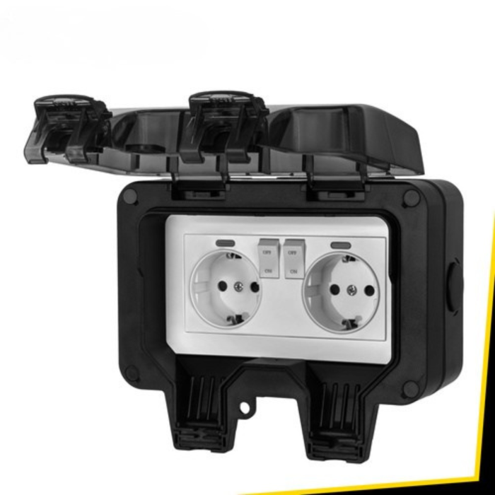 Priza dubla exterioara VarioShop®, IP66, 16A, 3680W, montare aparenta, capac blocabil, rezistenta la apa si praf, ABS, gri [11]