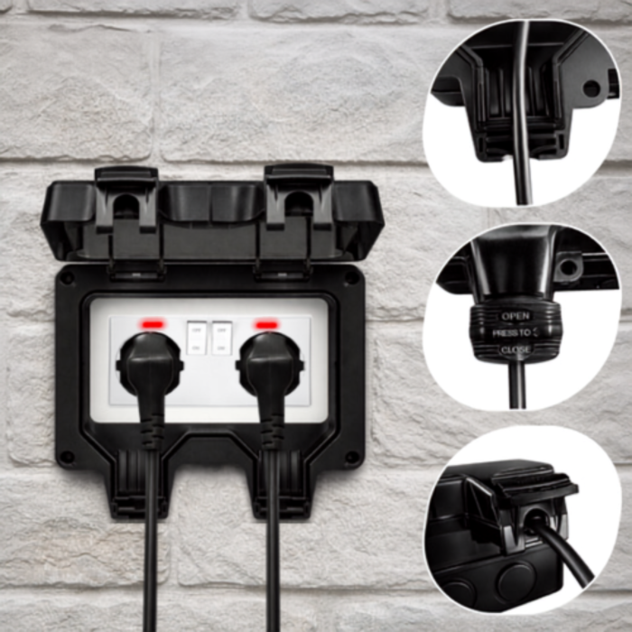 Priza dubla exterioara VarioShop®, IP66, 16A, 3680W, montare aparenta, capac blocabil, rezistenta la apa si praf, ABS, gri [2]