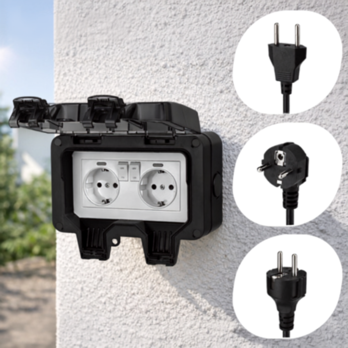 Priza dubla exterioara VarioShop®, IP66, 16A, 3680W, montare aparenta, capac blocabil, rezistenta la apa si praf, ABS, gri [3]