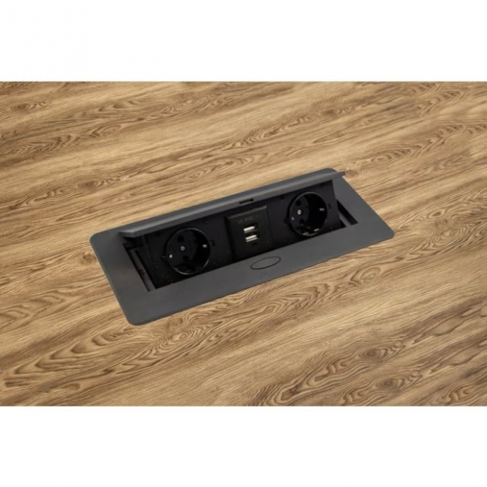 Priza Incorporabila in Mobilier VarioShop®, prelungitor 2 USB si 2 Prize Schuko, Cablu Alimentare 1.9 m, Incastrabil, Negru [6]