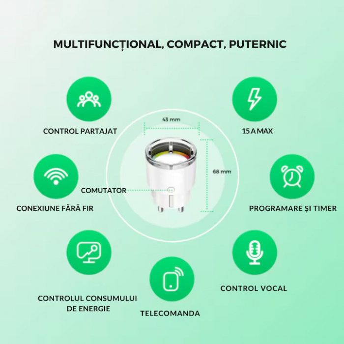 Priza inteligenta VarioShop®, Wireless, monitorizare consum, control vocal, protectie copii, compatibil Alexa si Google Assistant, Android/iOS, 15A, 2.4 GHz, Alb [8]