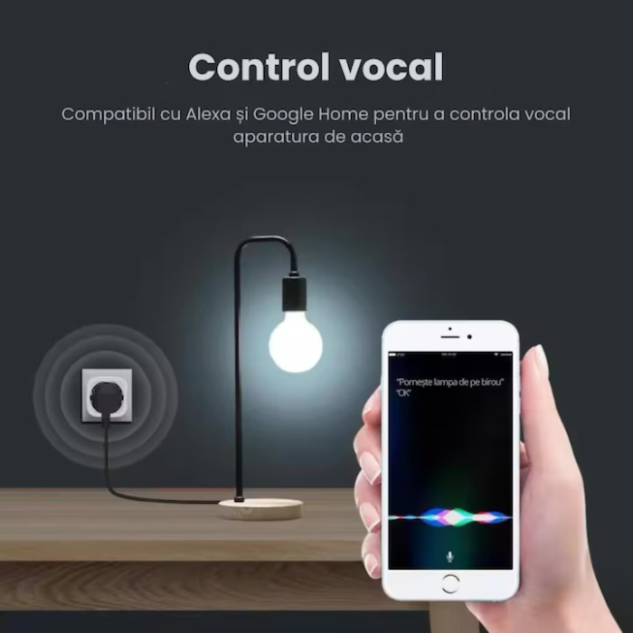Priza Smart WiFi VarioShop, 16A, 3680W, control prin aplicatia Smart Life, compatibila cu Alexa si Google Assistant, monitorizare consum energie, alb [8]