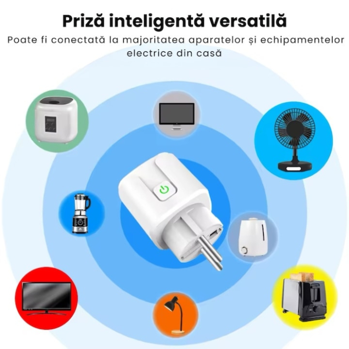 Priza Smart WiFi VarioShop, 16A, 3680W, control prin aplicatia Smart Life, compatibila cu Alexa si Google Assistant, monitorizare consum energie, alb [9]