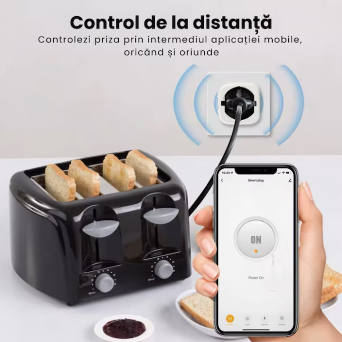 Priza Smart WiFi VarioShop, 16A, 3680W, control prin aplicatia Smart Life, compatibila cu Alexa si Google Assistant, monitorizare consum energie, alb [7]