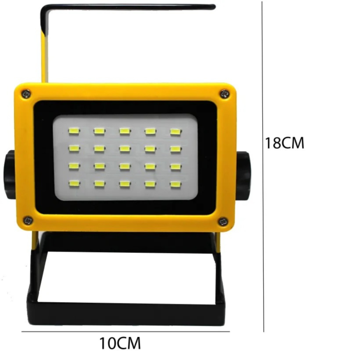 Proiector LED portabil VarioShop® 30 W, lumina reglabila alba, alimentare cu 3 acumulatori 18650, protectie IP65, pentru lucru, camping si reparatii, negru/galben [4]