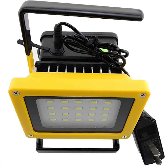 Proiector LED portabil VarioShop® 30 W, lumina reglabila alba, alimentare cu 3 acumulatori 18650, protectie IP65, pentru lucru, camping si reparatii, negru/galben [11]