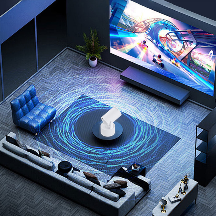 Proiector portabil Varioshop 4K Full HD 1080p cu Android TV 11, WiFi 6 si Bluetooth, functie karaoke cu 2 microfoane wireless, difuzoare HiFi 30W, rotire 180°, mini videoproiector smart alb [3]