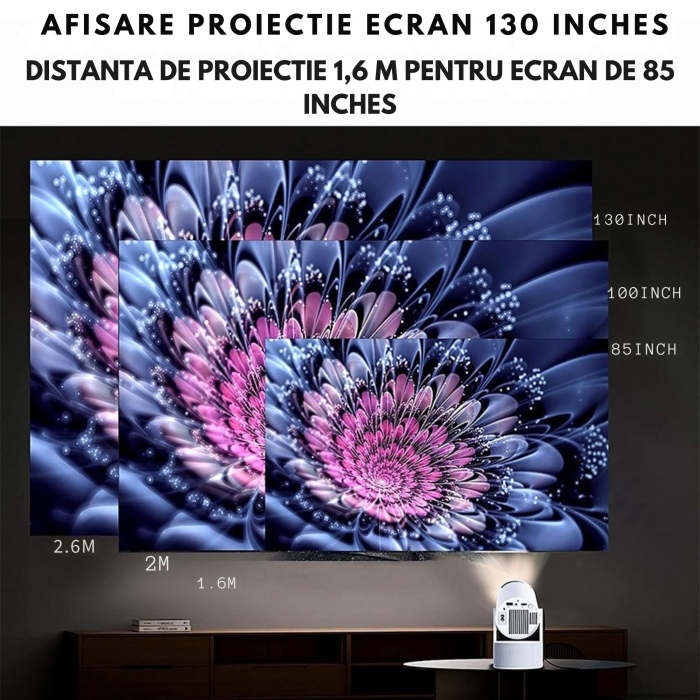 Proiector portabil Varioshop 4K Full HD 1080p cu Android TV 11, WiFi 6 si Bluetooth, functie karaoke cu 2 microfoane wireless, difuzoare HiFi 30W, rotire 180°, mini videoproiector smart alb [7]