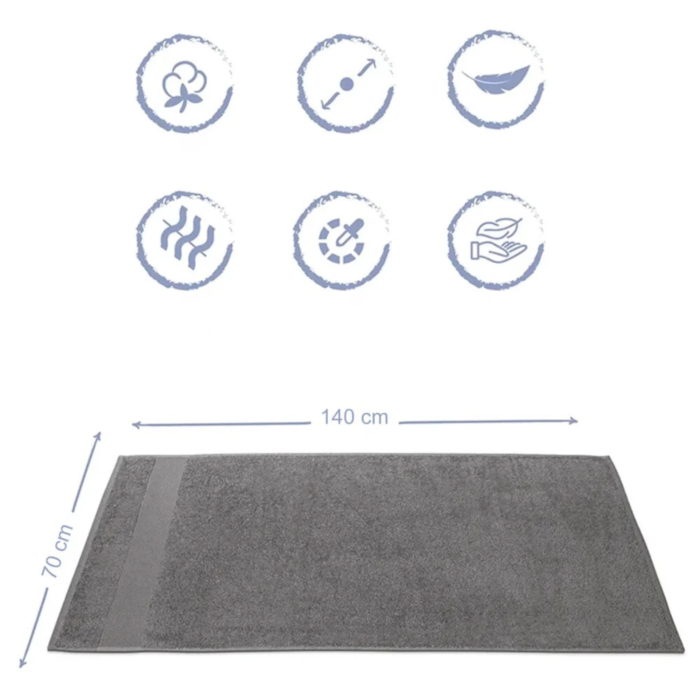 Prosop din bumbac VarioShop®, pentru baie, piscină și sală, densitate 500 g/m², 70 x 140 cm, gri [2]