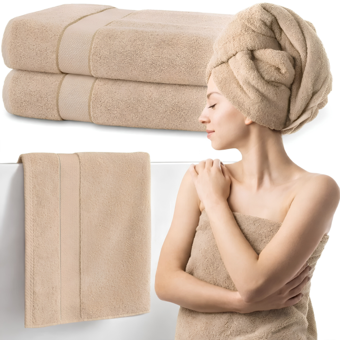Prosop din bumbac VarioShop®, pentru baie, piscină și SPA, absorbant, 70 x 140 cm, crem [3]