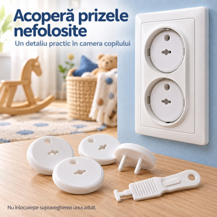 Protectii prize copii VarioShop®, pentru blocarea accesului la prize, demontare cu cheie, 15 bucati, 3 chei incluse,  3,7 x 2,3 cm, alb [2]