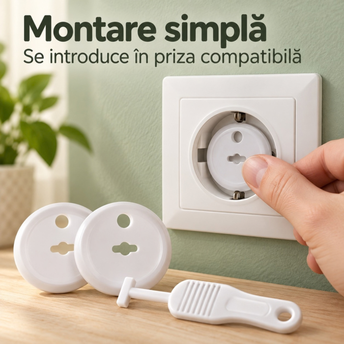 Protectii prize copii VarioShop®, pentru blocarea accesului la prize, demontare cu cheie, 15 bucati, 3 chei incluse,  3,7 x 2,3 cm, alb [5]