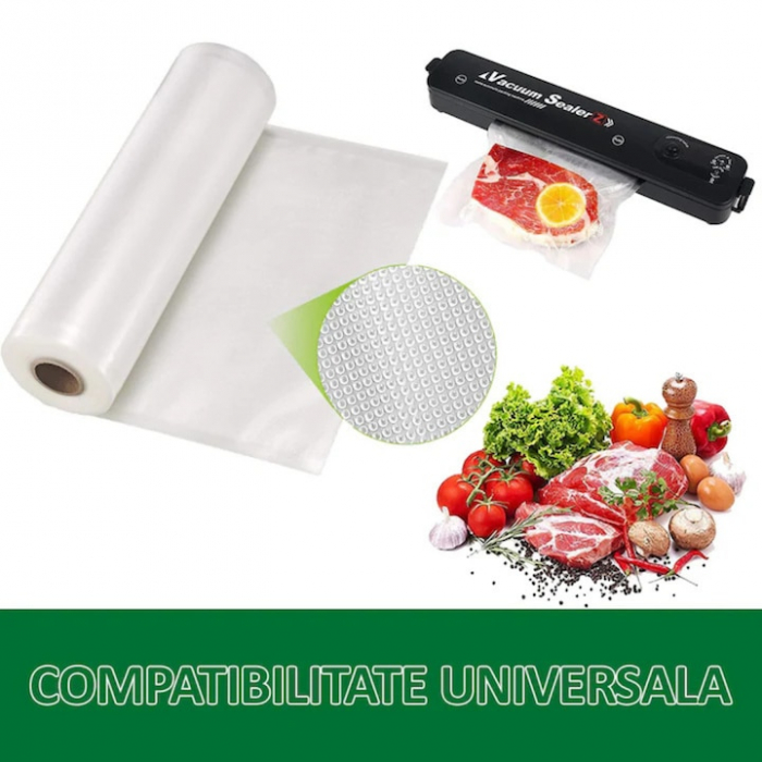 Set 3 role pungi de vidat gofrate VarioShop®, 28 x 600 cm, pentru aparat de vidat alimente, potrivit pentru carne, legume, fructe reutilizabile, rezistente, sous vide, lavabile in masina de spalat, fa [3]