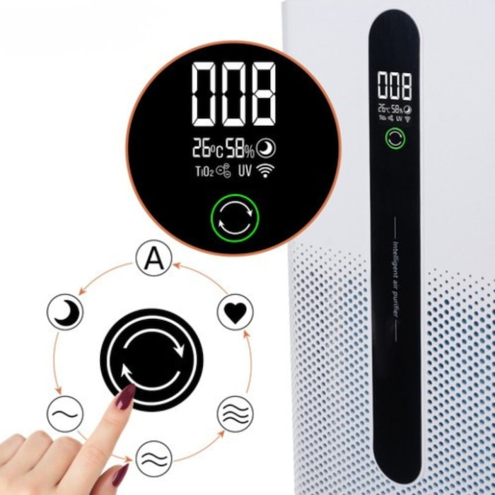 Purificator de aer inteligent VarioShop®, HEPA H12, ionizare, WiFi Smart Life, CADR 370 m³/h, ultra-silențios 21 dB, consum 35 W, pentru alergici, copii și animale, până la 80 m² [7]
