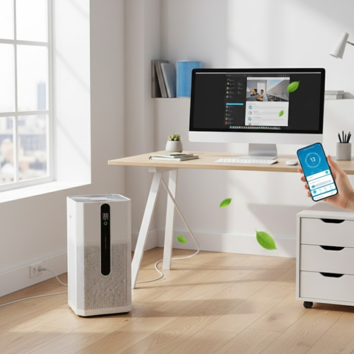 Purificator de aer inteligent VarioShop®, HEPA H12, ionizare, WiFi Smart Life, CADR 370 m³/h, ultra-silențios 21 dB, consum 35 W, pentru alergici, copii și animale, până la 80 m² [5]