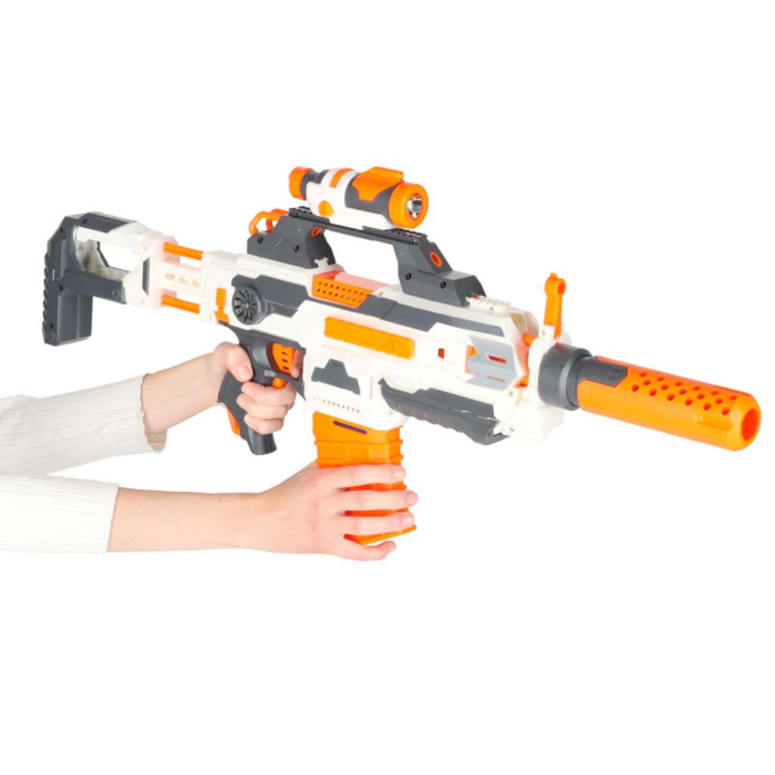 Pusca 4 in 1 cu gloante din spuma VarioShop®, blaster cu accesorii tactice, 30 sageti spuma, lanterna, amortizor si 2 incarcatoare, pentru copii 6 ani+, 76 cm [4]