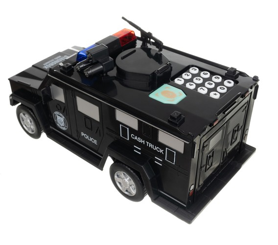 Pusculita Electronica Metalica VarioShop® Stil Masina Blindata, Sunete si Lumini, Deschidere cu pin si amprenta, Compatibila cu hartie si monede, Negru [16]