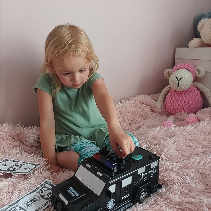 Pusculita Electronica Metalica VarioShop® Stil Masina Blindata, Sunete si Lumini, Deschidere cu pin si amprenta, Compatibila cu hartie si monede, Negru [27]