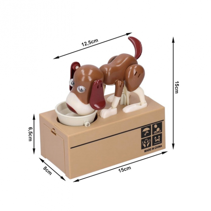 Pusculita pentru copii VarioShop®, catelusul infometat, interactiune captivanta, educatie financiara pentru copii, alimentare la baterii, 15 x 8 x 17 cm, Maro [2]