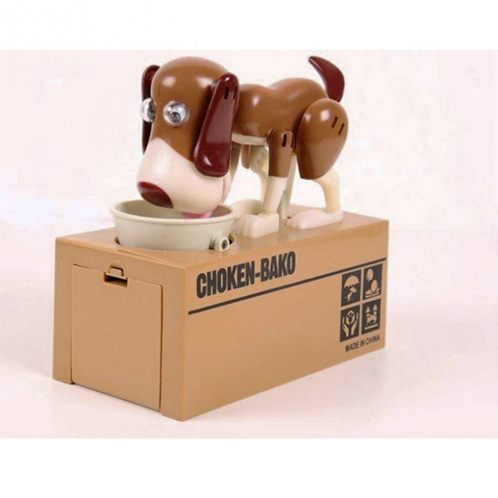 Pusculita pentru copii VarioShop®, catelusul infometat, interactiune captivanta, educatie financiara pentru copii, alimentare la baterii, 15 x 8 x 17 cm, Maro [9]