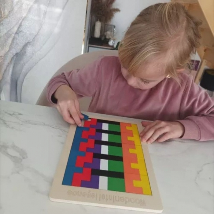 Puzzle din lemn VarioShop®, jucarie educationala pentru copii Montessori, 40 piese, tip Teatris, dezvolta logica, creativitatea, lemn, 27 x 18 cm, Multicolor [10]