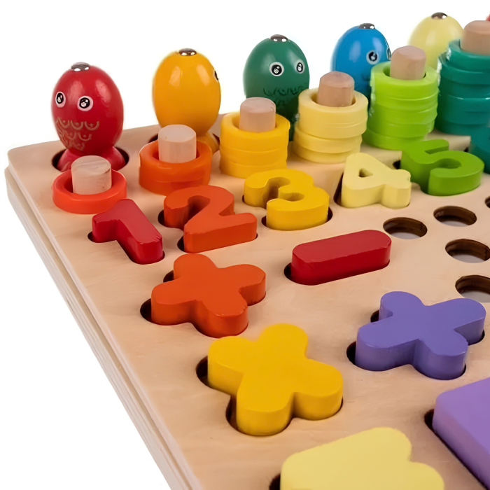 Joc educativ din lemn VarioShop®, pentru invatarea culorilor si coordonare, cu margele colorate, pesti magnetici, cifre si forme, 30 x 30 x 7,5 cm [6]