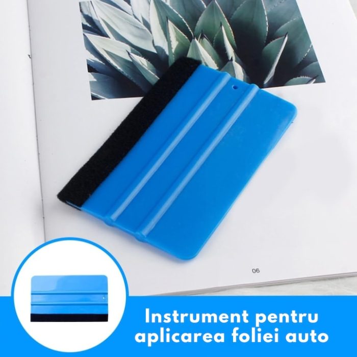 Racleta profesionala 3M cu margine din fetru VarioShop®, pentru aplicarea precisa a autocolantelor si foliilor, dimensiune mare 12.5 x 8 cm, Albastru [6]