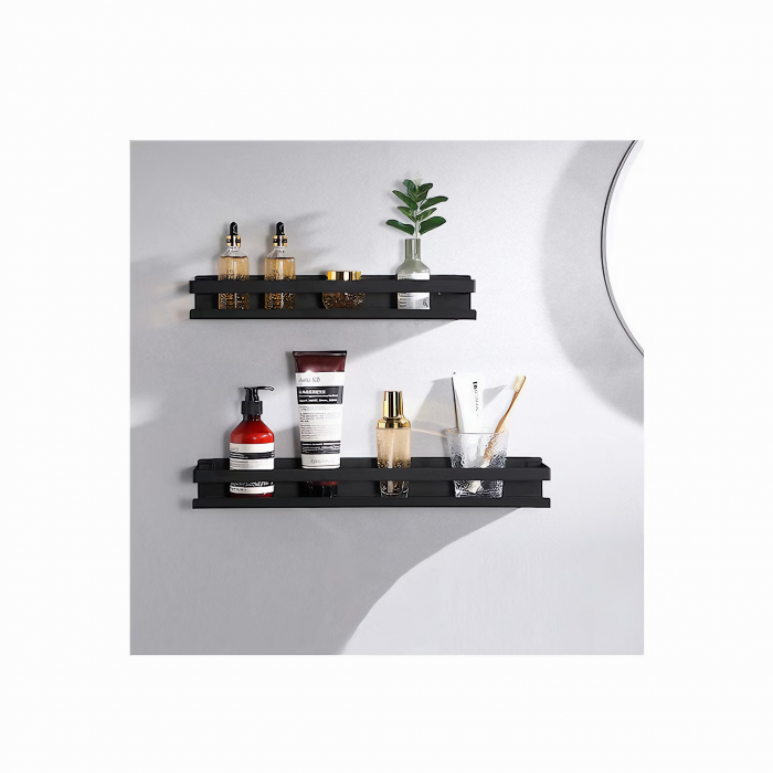 Raft accesorii de baie VarioShop®, din otel inoxidabil, capacitate maxima suportata 10 kg, potrivit pentru baie, bucatarie, debara, dimensiuni 6 x 50 x 10.5 cm, negru [32]