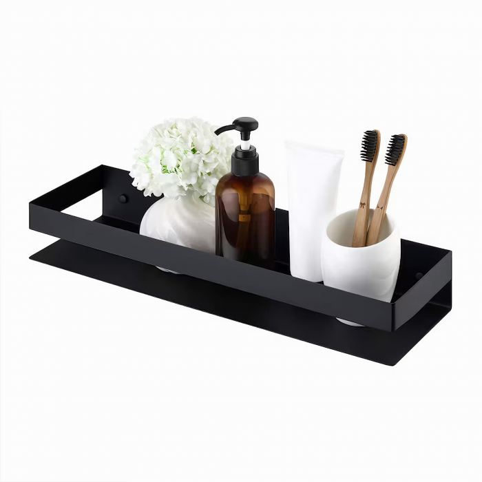 Raft accesorii de baie VarioShop®, din otel inoxidabil, capacitate maxima suportata 10 kg, potrivit pentru baie, bucatarie, debara, dimensiuni 6 x 50 x 10.5 cm, negru [24]