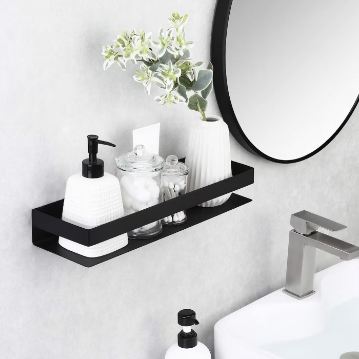 Raft accesorii de baie VarioShop®, din otel inoxidabil, capacitate maxima suportata 10 kg, potrivit pentru baie, bucatarie, debara, dimensiuni 6 x 50 x 10.5 cm, negru [23]