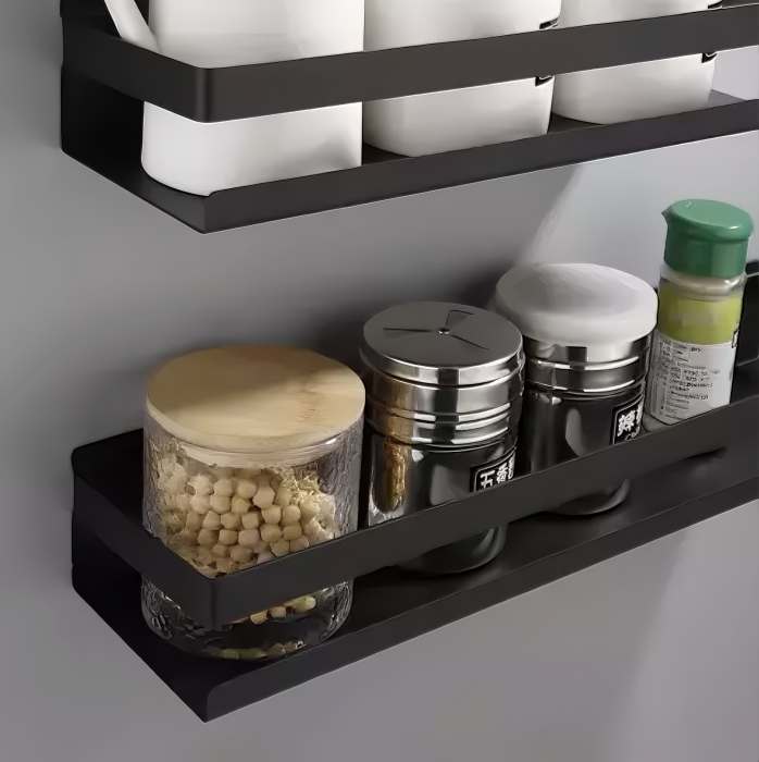Raft accesorii de baie VarioShop®, din otel inoxidabil, capacitate maxima suportata 10 kg, potrivit pentru baie, bucatarie, debara, dimensiuni 6 x 50 x 10.5 cm, negru [9]