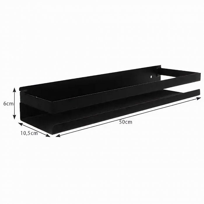 Raft accesorii de baie VarioShop®, din otel inoxidabil, capacitate maxima suportata 10 kg, potrivit pentru baie, bucatarie, debara, dimensiuni 6 x 50 x 10.5 cm, negru [2]