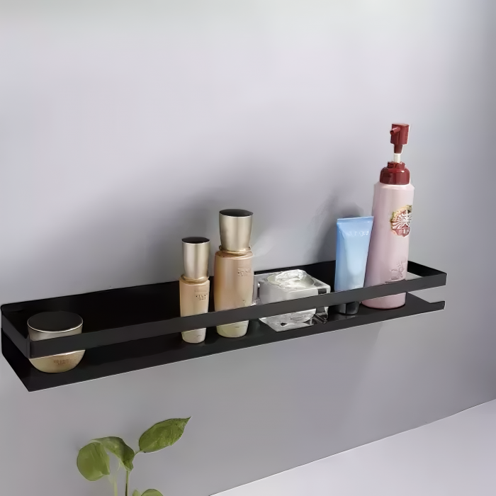 Raft accesorii de baie VarioShop®, din otel inoxidabil, capacitate maxima suportata 10 kg, potrivit pentru baie, bucatarie, debara, dimensiuni 6 x 50 x 10.5 cm, negru [4]
