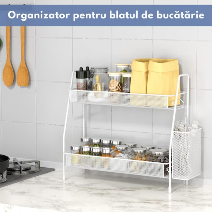 Raft de bucatarie/baie pe 2 niveluri VarioShop®, multifunctional, design modern, pentru spatii inguste, metal, 32.5 x 17 x 31 cm, Alb [6]