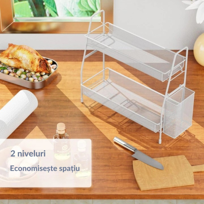 Raft de bucatarie/baie pe 2 niveluri VarioShop®, multifunctional, design modern, pentru spatii inguste, metal, 32.5 x 17 x 31 cm, Alb [5]