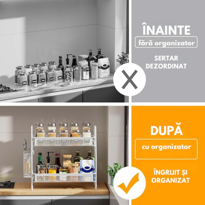 Raft de bucatarie/baie pe 2 niveluri VarioShop®, multifunctional, design modern, pentru spatii inguste, metal, 32.5 x 17 x 31 cm, Alb [3]