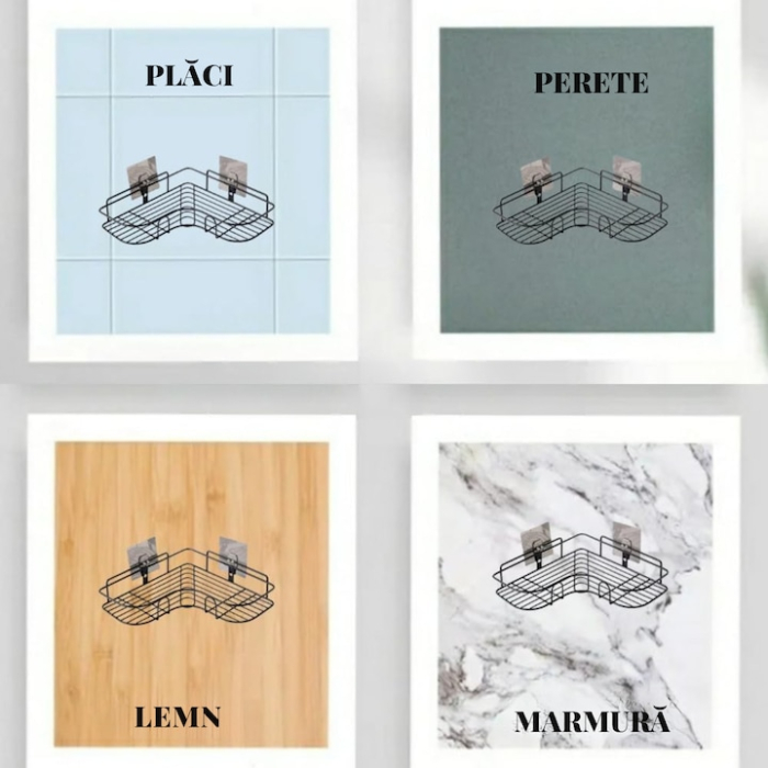 Raft de colt autoadeziv VarioShop, design compact, rezistent la umiditate, plastic, Negru, 36x26x12cm [4]